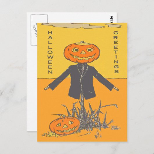 Lächelnder glücklicher Scarecrow Jack O' Lantern Postkarte (Vorne/Hinten)