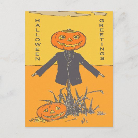 Lächelnder glücklicher Scarecrow Jack O' Lantern Postkarte (Vorderseite)