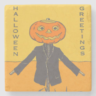 Lächelnder glücklicher Scarecrow Jack O' Lantern Steinuntersetzer