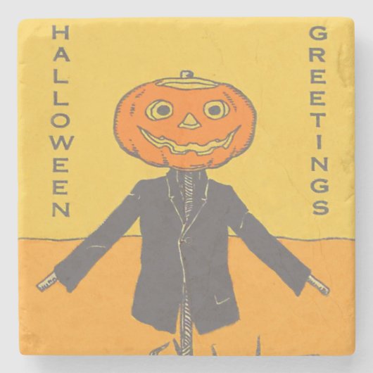 Lächelnder glücklicher Scarecrow Jack O' Lantern Steinuntersetzer (Vorderseite)