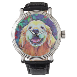 Lächelnder golden retriever-Hund in den Armbanduhr