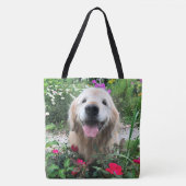 Lächelnder Golden Retriever Hund unter Blume Tasche (Vorderseite)