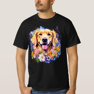 Lächelnder Golden Retriever Lavendelstrauß T-Shirt