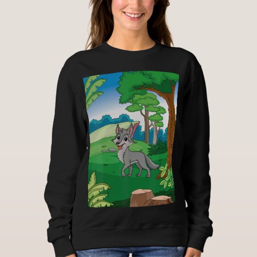 Lächelnder grauer Wolf, der den Wald mit Blu durch Sweatshirt (Vorderseite)