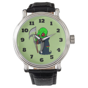 Lächelnder grimmiger Sensenmann Illustration Creep Armbanduhr