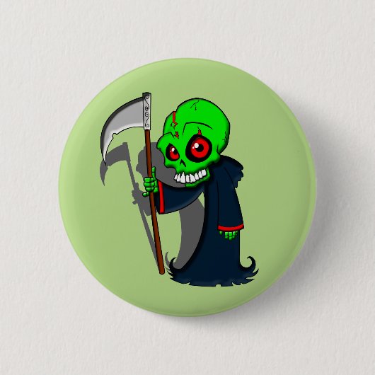 Lächelnder grimmiger Sensenmann Illustration Creep Button (Vorderseite)