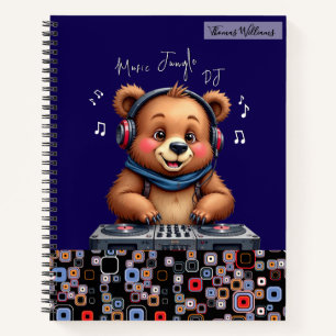 Lächelnder Grizzlybär-DJ, Happy Music Jungle Notizblock