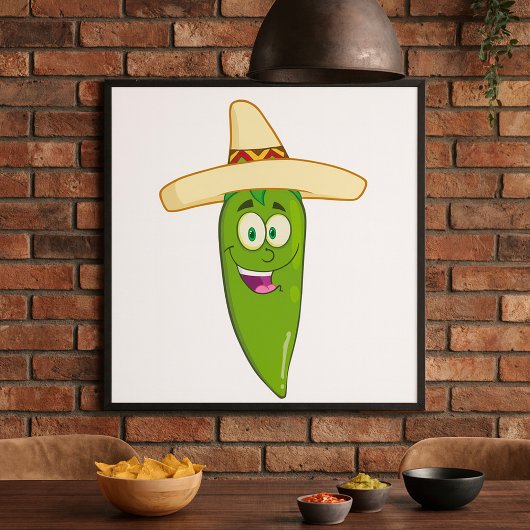 Lächelnder grüner Chili Pepper Poster