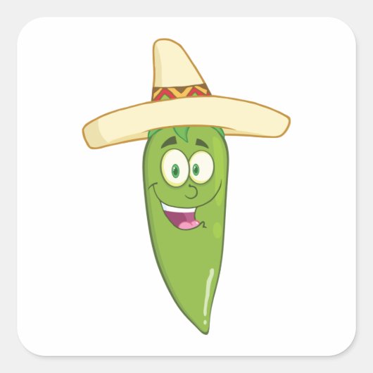Lächelnder grüner Chili Pepper Quadratischer Aufkleber (Vorderseite)