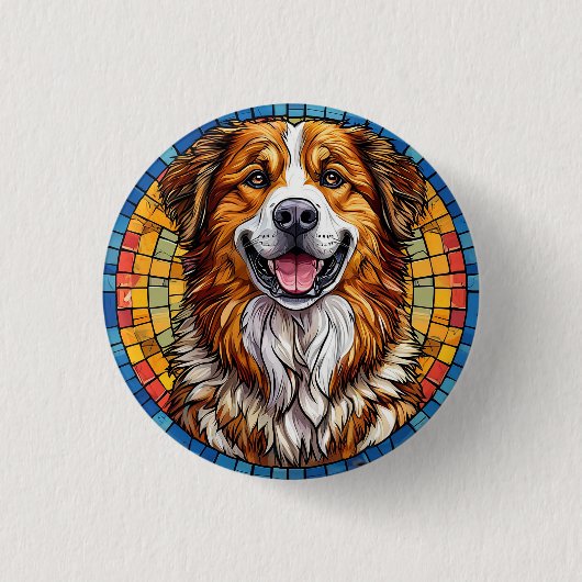 Lächelnder Hund im mosaikischen Hintergrund Button (Vorderseite)
