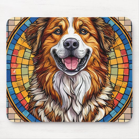 Lächelnder Hund im mosaikischen Hintergrund Mousepad (Vorne)