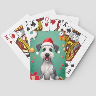 Lächelnder Hund mit Weihnachtsmannmütze Spielkarten