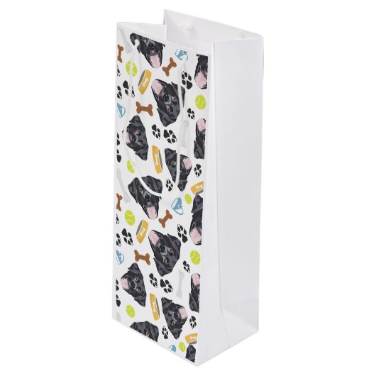 Lächelnder Hund schwarzes Labrador Geschenktüte Für Weinflaschen (Vorderseite Schrägansicht)