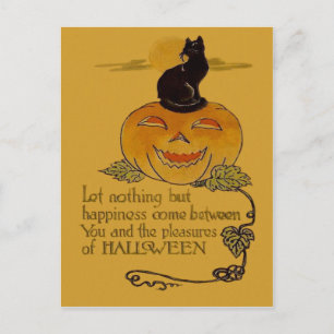 Lächelnder Jack O Lantern Kürbis Schwarze Katze Re Postkarte