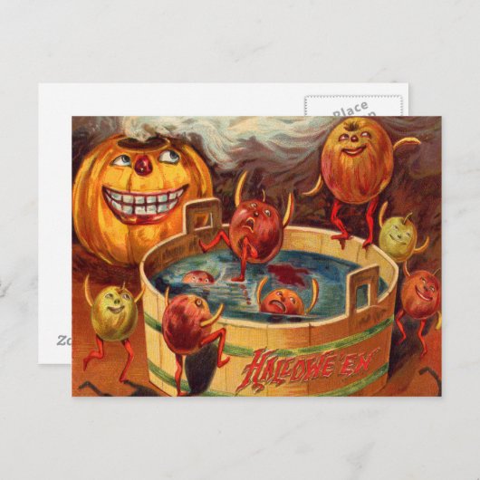 Lächelnder Jack O' Lantern Pumpkin Apple Postkarte (Vorne/Hinten)