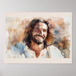 Lächelnder Jesus Aquarell-Porträt | Christliche Ku Poster