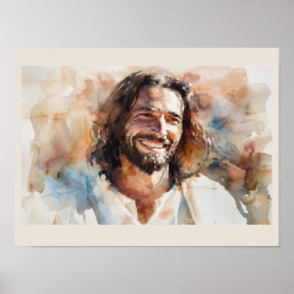 Lächelnder Jesus Aquarell-Porträt | Christliche Ku Poster