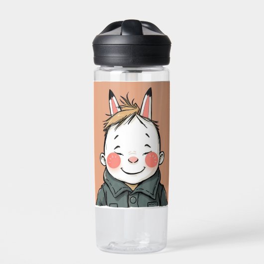 Lächelnder Junge mit Hasenohren Kindliche Freude Trinkflasche (Vorderseite)