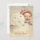 Lächelnder Junge Snowman Schneepfeife Strick Hut Postkarte (Vorne/Hinten)