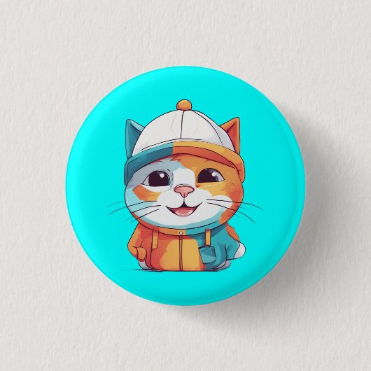Lächelnder Katzenhut Clipart Button (Vorderseite)