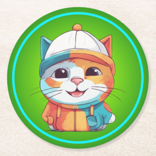Lächelnder Katzenhut Clipart Runder Pappuntersetzer