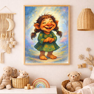 Lächelnder Kleiner Troll Whimsische Kindergeschich Fotodruck