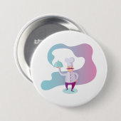 Lächelnder Koch mit Mustache und Serviertablett Button (Vorne & Hinten)