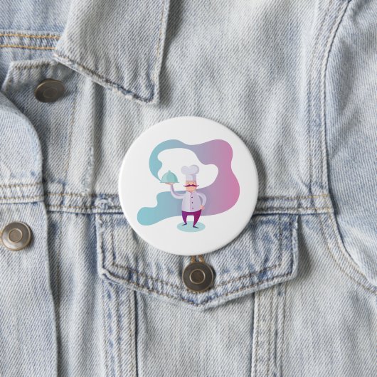 Lächelnder Koch mit Mustache und Serviertablett Button (Beispiel)