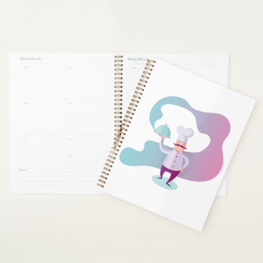 Lächelnder Koch mit Mustache und Serviertablett Planer (Anzeige)