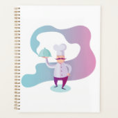 Lächelnder Koch mit Mustache und Serviertablett Planer (Vorderseite)