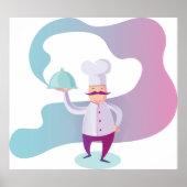 Lächelnder Koch mit Mustache und Serviertablett Poster (Vorne)