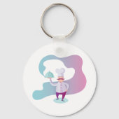 Lächelnder Koch mit Mustache und Serviertablett Schlüsselanhänger (Vorderseite)