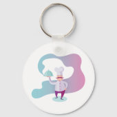 Lächelnder Koch mit Mustache und Serviertablett Schlüsselanhänger (Rückseite)