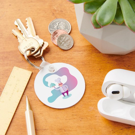 Lächelnder Koch mit Mustache und Serviertablett Schlüsselanhänger