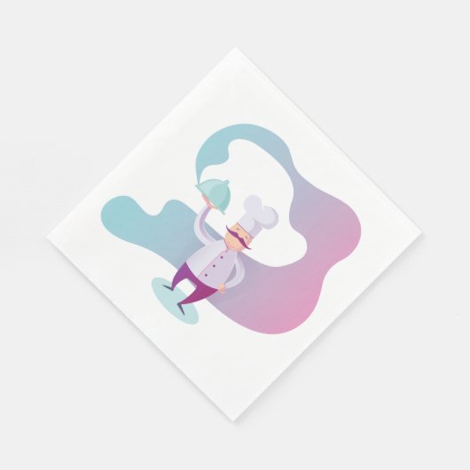 Lächelnder Koch mit Mustache und Serviertablett Serviette (Ecke)