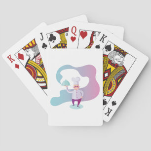 Lächelnder Koch mit Mustache und Serviertablett Spielkarten