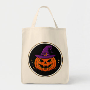 Lächelnder Kürbis-Hexenhut Halloween 🎃 Tragetasche