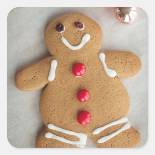 Lächelnder Lebkuchenmann Quadratischer Aufkleber (Vorderseite)