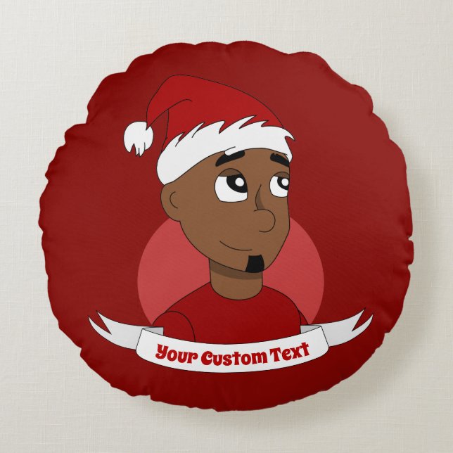 Lächelnder Mann Weihnachts-Cartoon Rundes Kissen (Vorderseite)