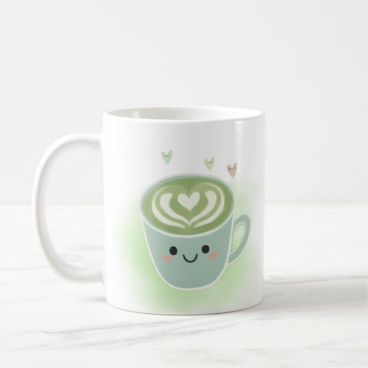 Lächelnder Matcha-Latte-Herz-Becher Kaffeetasse (Links)