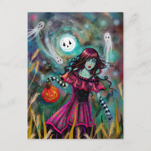 Lächelnder Mond Halloween Fantasy-Kunst von Molly  Postkarte