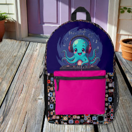 Lächelnder Octopus DJ, glücklicher Musikjung Bedruckter Rucksack