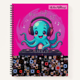 Lächelnder Octopus DJ, glücklicher Musikjung Notizblock