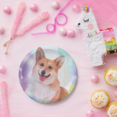 Lächelnder Pembroke-WaliserCorgi mit Ballonen Pappteller (Party)