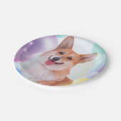 Lächelnder Pembroke-WaliserCorgi mit Ballonen Pappteller (Schrägansicht)