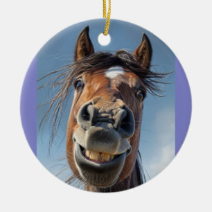 LÄCHELNDER PFERD WEIHNACHTSDEKO KERAMIK ORNAMENT