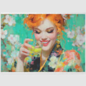 Lächelnder Redhead mit Lemon Cocktail Decoupage Seidenpapier (Vorderseite)