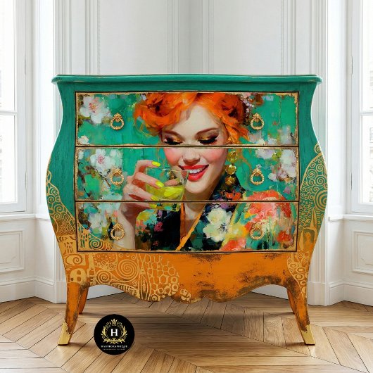 Lächelnder Redhead mit Lemon Cocktail Decoupage Seidenpapier