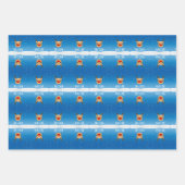 Lächelnder Rentierschneefall personalisiert blau Geschenkpapier Set (Vorderseite)