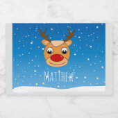 Lächelnder Rentierschneefall personalisiert blau Lebensmitteletikett (Einzelnes Label)